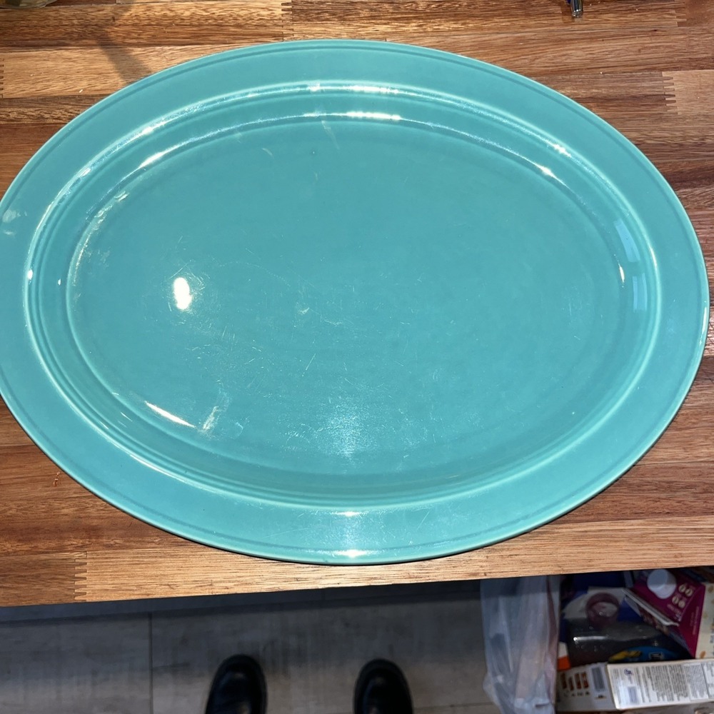 Vernon Kilns Platter  Early California Teal Aqua Green‎ 14"x10